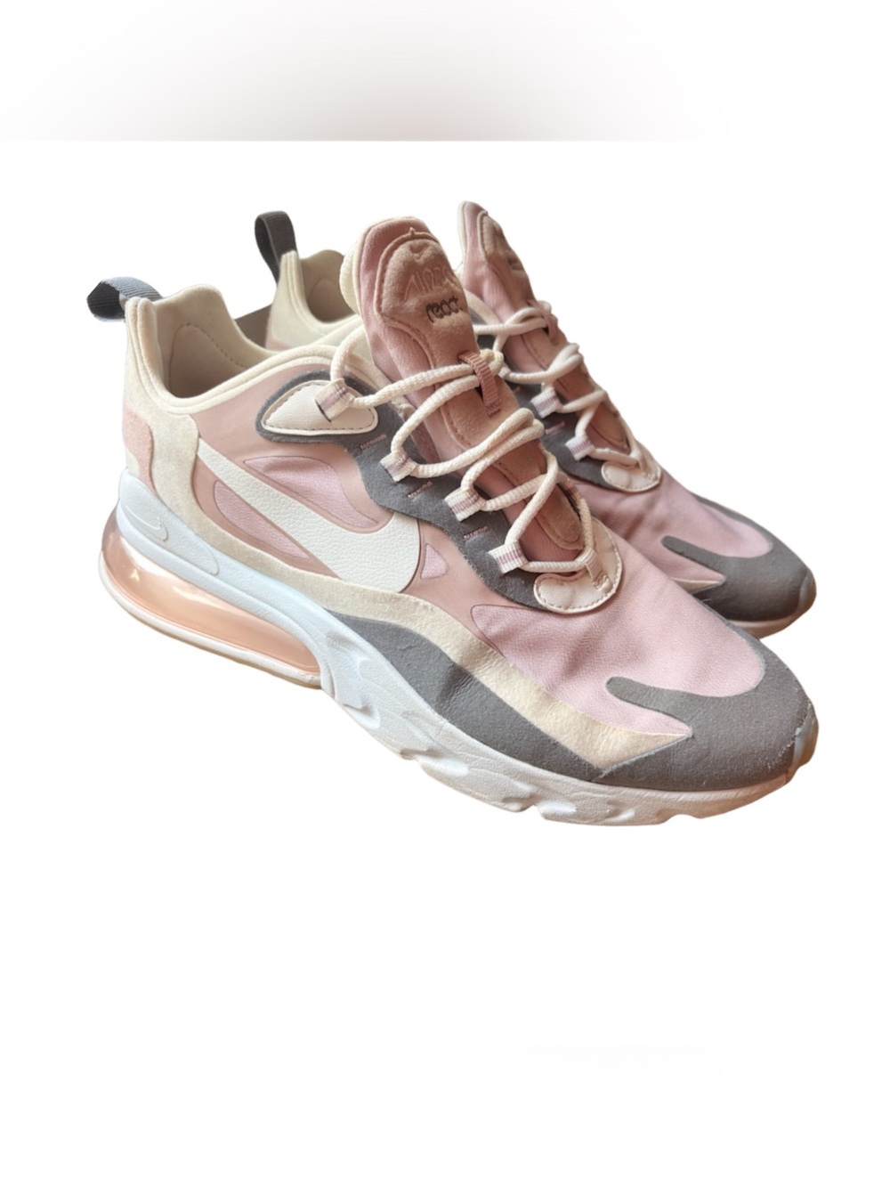 Nike Women’s Air Max 270 React Sneakers in Pink, Gray & Cream